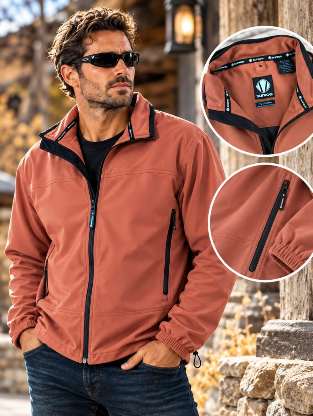 Sunice Typhoon Men's Rust Softshell Golf Performance Jacket Full Zip Size L